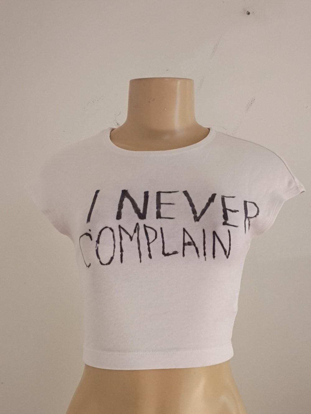Zara White Cropped Tee with Black Handwritten Text